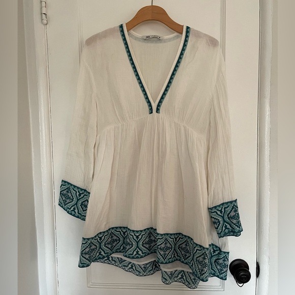 Zara embroidered white and green bohemian dress small - Picture 6 of 11